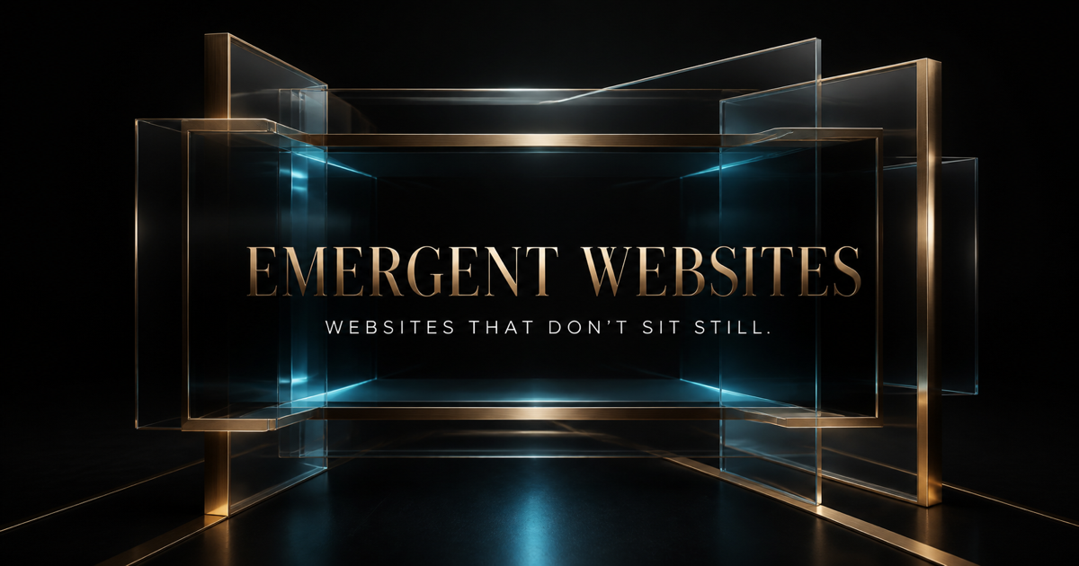 Emergent Websites showcase with a gold EIG mark and the words Websites That Don't Sit Still.